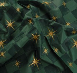 Bavlněná látka vánoční vzor hvězdy zelená/zlatá