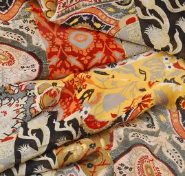 Šifon viskozový vzor hnědý patchwork kupón 3 m za cenu 2 m