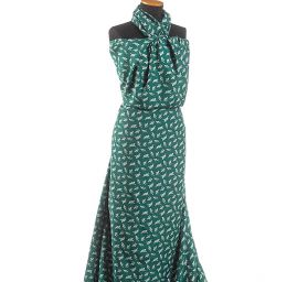 Látka na šaty motiv kloboučků zelená