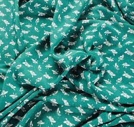 Látka na šaty motiv kloboučků zelená