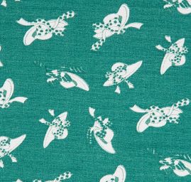 Látka na šaty motiv kloboučků zelená