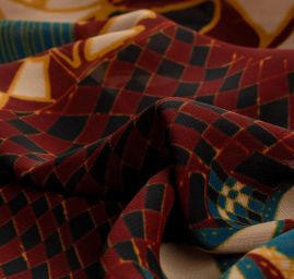 Šifon viskozový etno motiv vínový