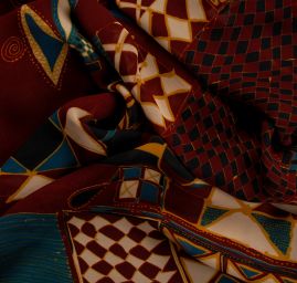 Šifon viskozový etno motiv vínový