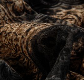 Vypalovný pružný samet ornametnální motiv černohnědý