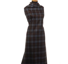 Látka na teplejší kostým vzor kostka tm.hnědá/modrá