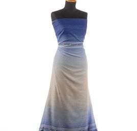 Bavlněná látka etamín pruhy/ květy modrá