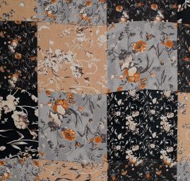 Jemný viskozový šifon motiv patchwork hnědá/čermá