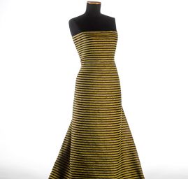 Žinylková látka vzor proužky široké fuchsiovožlutá