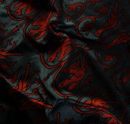 Replika historické tkaniny Arras cihlová/tyrkysová