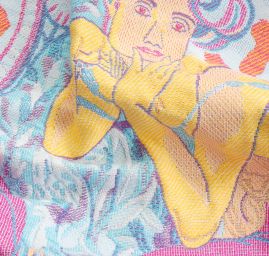 Dekorační tkanina Art Fabrics secese Mucha modrá/žlutá