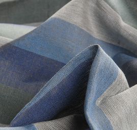 Lněná látka Art Fabrics širší pruhy modré, zelené