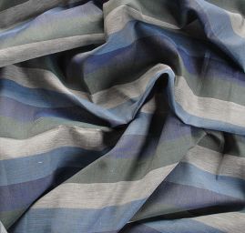 Lněná látka Art Fabrics širší pruhy modré, zelené