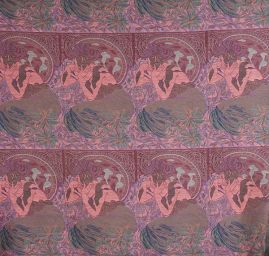 Dekorační tkanina Art Fabrics secese Mucha zlatá/bílá