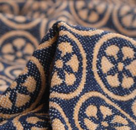 Žakárová látka Art Fabrics Cirkl modrý/okrový