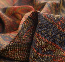 Žakár Art Fabrics Paisley orient okrová/červená