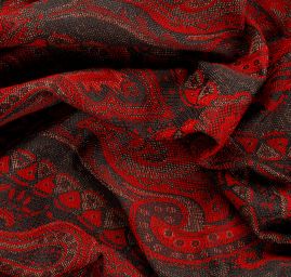 Žakár Art Fabrics Paisley orient  zlatá/červená