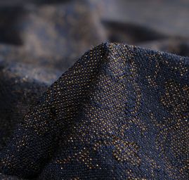 Žakárová tkanina Art Fabrics Medailon modrozlatý