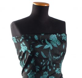 Žakárová tkanina Art Fabrics Primavera tyrkysová/černá
