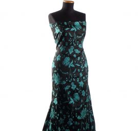 Žakárová tkanina Art Fabrics Primavera tyrkysová/černá