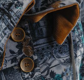 Manšestrový kabátek tisk modrý