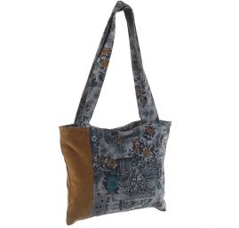 Taška manšestr tisk barokní motiv modrá/hnědá