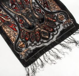 Efektní šál vypalovaný samet/tisk černý/vínový