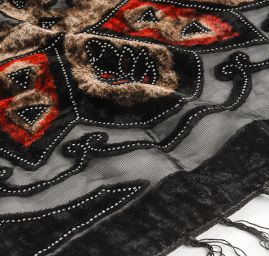 Efektní šál vypalovaný samet/tisk černý/vínový