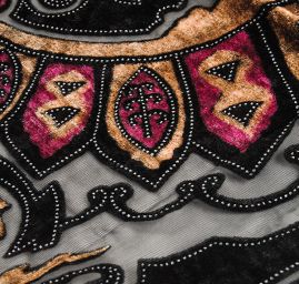 Efektní šál vypalovaný samet/tisk černý/purpurový