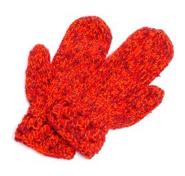 Pletaná čepice a rukavice oranžovočervený melír