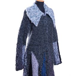 Originální pletený kabát šedomodrý