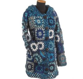 Háčkovaný kabátek modrý melír