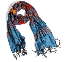 Šála plise teplejší viskoza směs tyrkysová rezavá