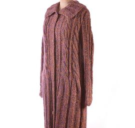 Originální ručně pletený kabát s límcem hnědý melír