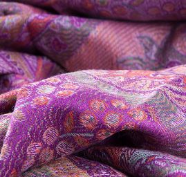 Šála směs kašmír/hedvábí vzor fialová/růžová