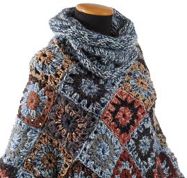 Originální pončo výstřih V + rolák + návleky modrohnědé