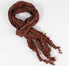 Jemná šála kreš s bambulkami čokoládově hnědá