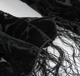 Šála vypalovaný samet s třásněmi černý