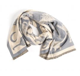 Šála oboustranná s kočkami krémová/šedá