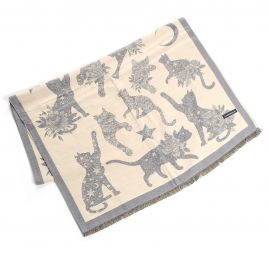 Šála oboustranná s kočkami krémová/šedá