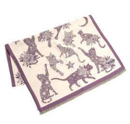 Šála oboustranná s kočkami krémová/fialová