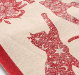 Šála oboustranná s kočkami krémová/tm.červená