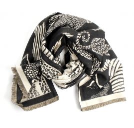 Šála oboustranná siluety koček krémová/černá