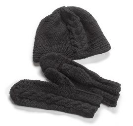 Čepice a rukavice ručně pletené s copem černé