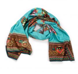 Šála směs kašmír/hedvábí vzor vozataj tyrkysová