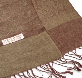 Šála směs kašmír/hedvábí žakár tmavě hnědá