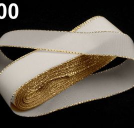 Stuha taftová lurex šíře 25mm smetanová/stříbrná