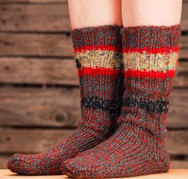 Ručně pletené ponožky Marlen zelnorezavý melír