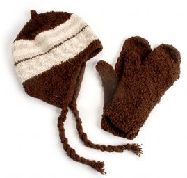 Ručně pletená sada čepice,rukavice hnědá