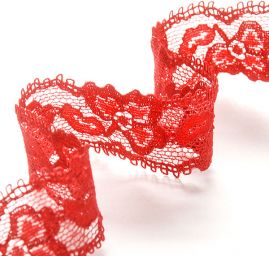 Krajka elastická oboustranná květy červená