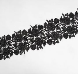Krajka černá  široká motiv růží